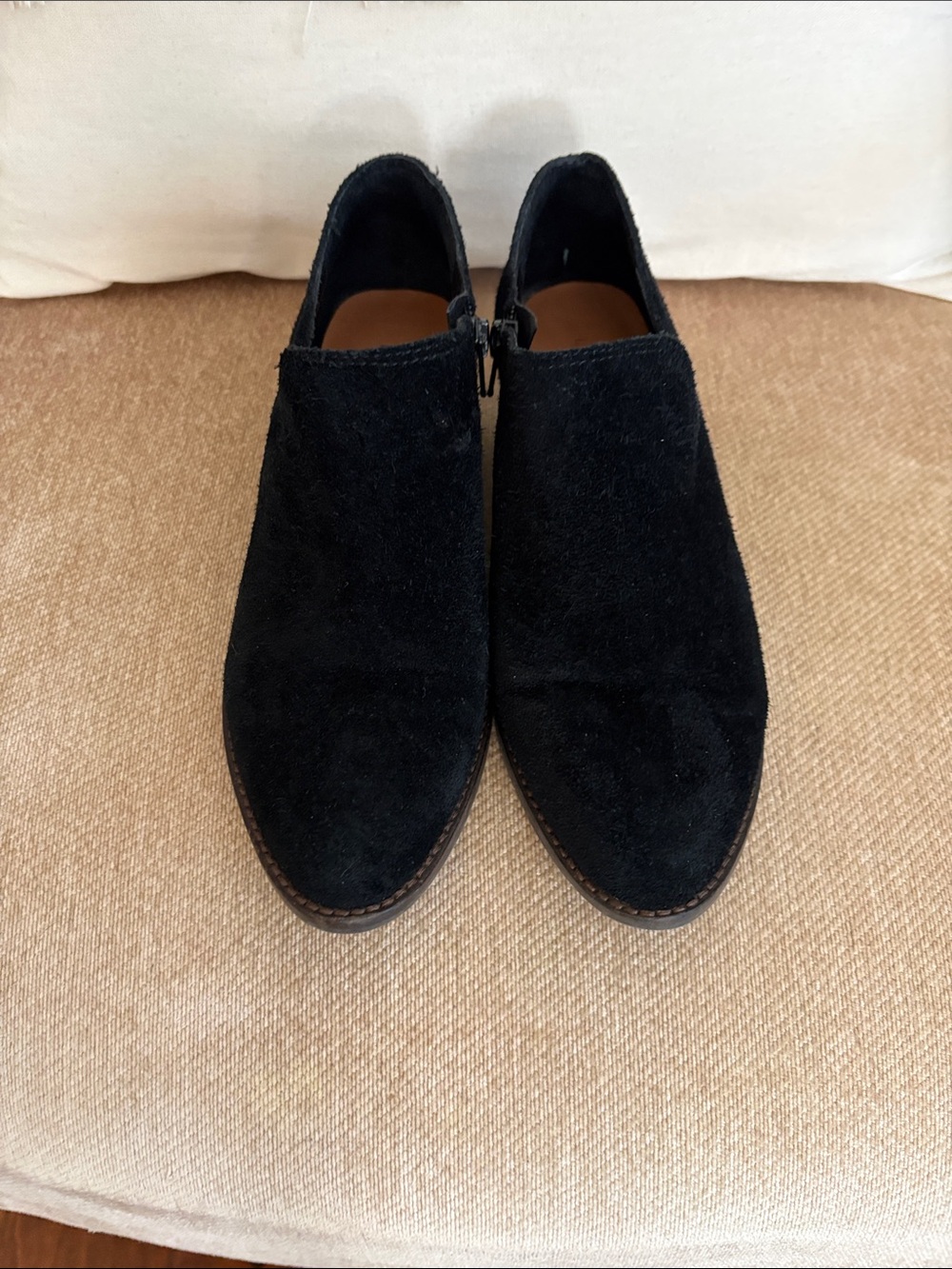 Lucky Brand Black Suede Ankle Booties with Side Zip Detail